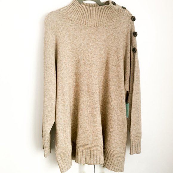 Anthropologie Sweaters - NWT anthropologie mockneck taupe sweater buttons